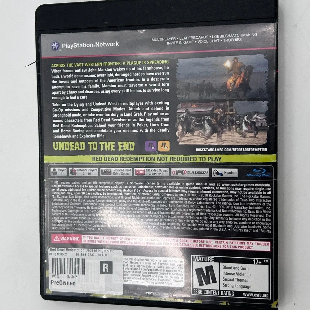 Red Dead Redemption Undead Nightmare Sony PlayStation 3 PS3 Rockstar Games 2010